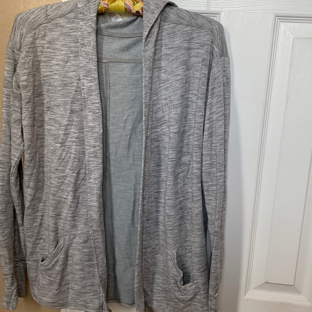 Athleta Girl Hooded Open Cardigan Size 14 Gray Open Front